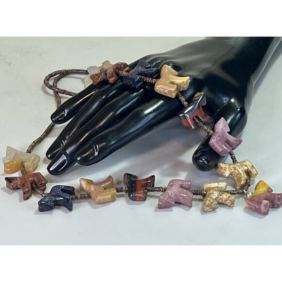 Zuni Sterling Silver Fetish Necklace Multicolor Jasper Rhodonite Carve Stone 28" - Picture 5 of 15